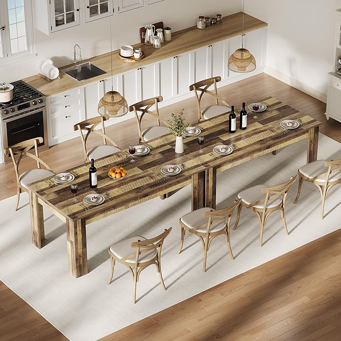 Garvee Wood Farmhouse Dining Table for 4-6, Heavy Duty Large Kitchen Table, 63 Inches Long Rectangular Dining Room Tables with Strong Legs, Thickness Tabletop, for Big Family, Dinette, Rustic Brown