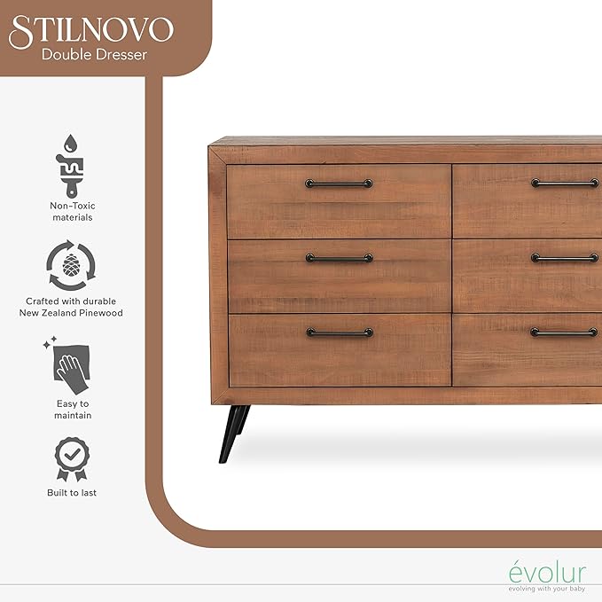 Evolur Stilnovo Mid Century Dresser, in Sugar Cane