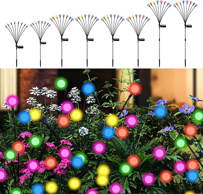 Swaying Solar Firefly Lights Outdoor, 8 Modes RGB Color Changing Firefly Swaying Solar Garden Lights for Outside Christmas Yard Patio Pathway Plant Landscape Garden Decor Multicolor(8 Pack)
