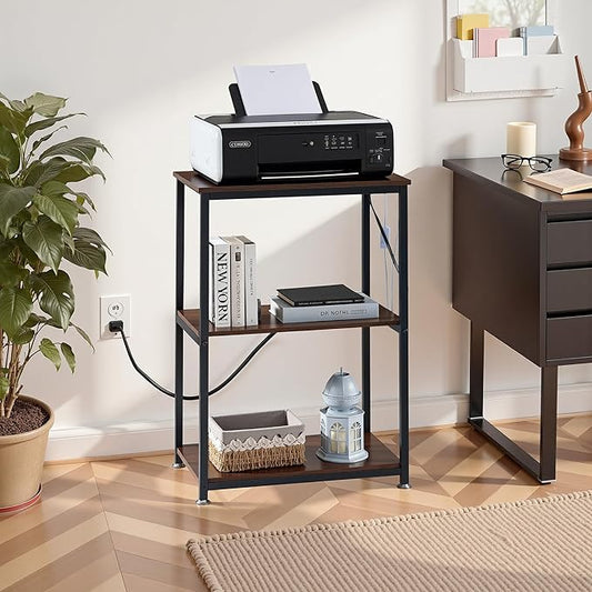 VECELO Tall End Table with Charging Station, Side Table with USB Ports and Outlets, 30" Height Nightstand with 3-Tier Storage Shelf for Living Room Bedroom Office Hallway Study
