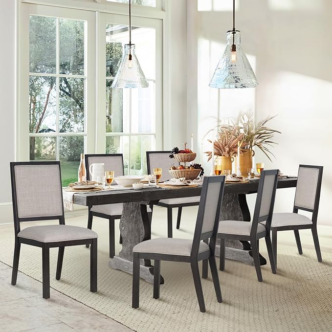COLAMY Upholstered Wood Dining Chairs Set of 4, Kitchen Dining Chairs with Back, 19 Inch Fabric Farmhouse Dining Room Side Chairs with Wooden Legs for Kitchen Dining Living Room Courtyard, Brown