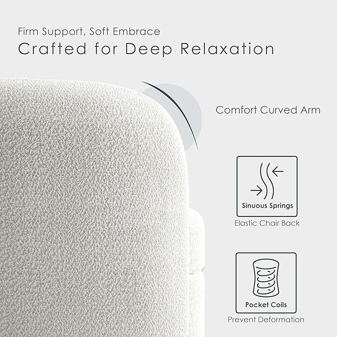 Furniture of America Nimiane Modern Boucle 2 Piece Sofa and Loveseat Set with Curved Arms and Wooden Legs, Accent Furniture Sets for Living Room, Home Office, Bedroom, Off-White