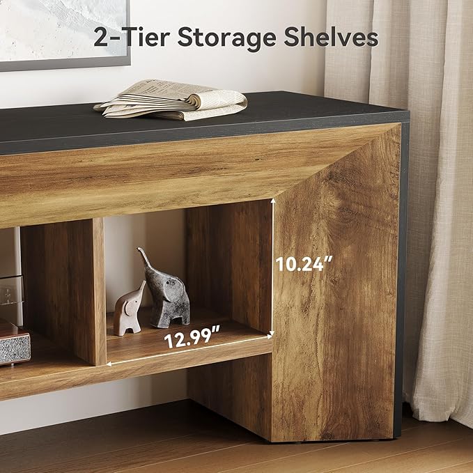 LITTLE TREE TV Stand for Up to 70 Inch TV, 63 Inches Long Entertainment Center for Living Room, Industrial Large Media Television Console Furniture with 3 Storage Cubes, Rustic Brown and Black