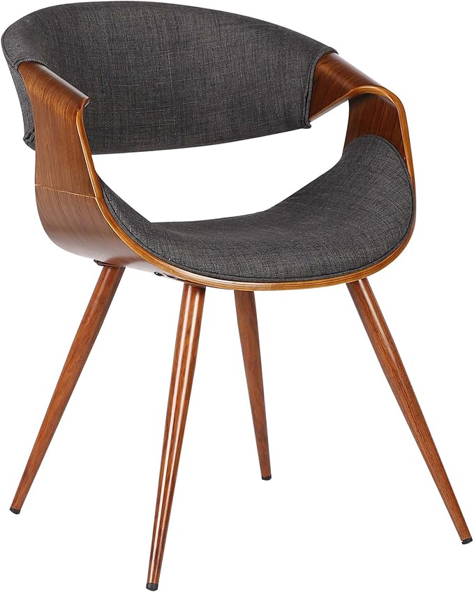Armen Living Butterfly Mid-Century Dining Chair in Walnut Finish and Charcoal Fabric - Set of 6
