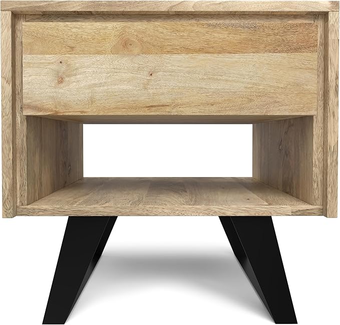 SIMPLIHOME Lowry Modern Industrial 22 inch Wide Metal End Side Table in Natural for the Living Room and Bedroom