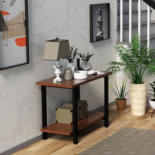 CONSDAN 2-Tier Bookshelf, USA Grown Solid Poplar Hardwood Sofa Table, Display Shelf, Industrial Bookshelf, Narrow Console Table for Entryway, Living Room, Hallway