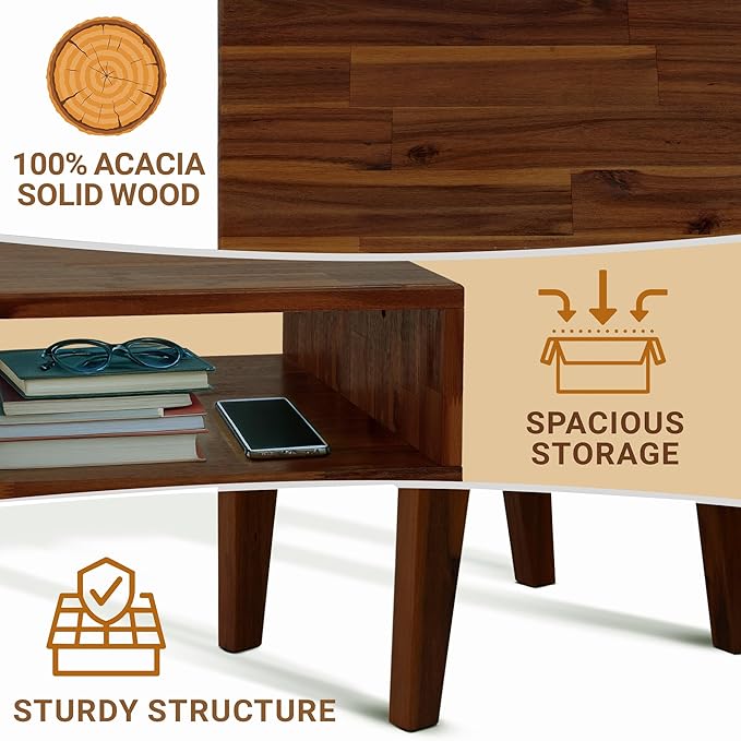 Acacia Serena Nightstand Solid Wood Nightstand with Open Storage Shelf, Wood Bedside Table, Night Stands for Bedroom - Chocolate