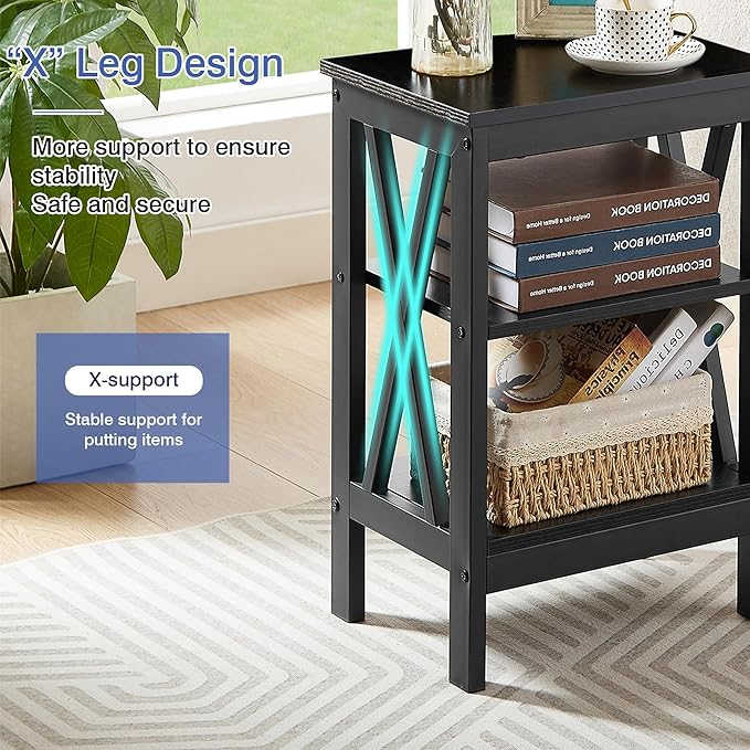 VECELO Modern Nightstands X-Design Side End Table Night Stand with Storage Shelf for Bedroom,Living Room,