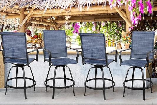 Shintenchi 4 Piece Patio Swivel Bar Chairs, All Weather Textile Outdoor Metal Bar Stools Patio Chairs Set of 4 with High Back, High Top Bistro Set Furniture for Balcony, Backyard,Garden,Deck,Deep Blue