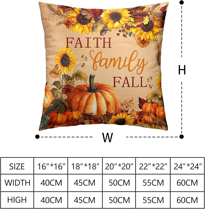 Fall Pillow Covers Pumpkin Sunflower Throw Pillow Covers Autumn Thanksgiving Harvest Pillow Case 20x20 Set of 2 Double Sided Printing Cushion Case for Couch Sofa