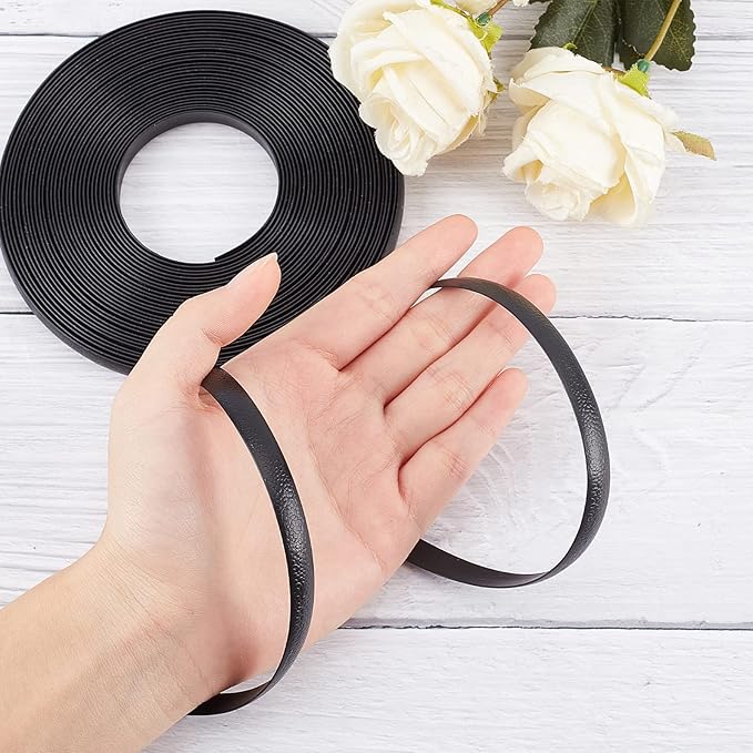 GORGECRAFT 8mm x 10m Rattan Weaving Wicker Repair Material Synthetic Rattan Plastic Flat Polyethylene Woven Knit Vinyl for Repair DIY Home Furniture Chair Table Storage Basket Weaving Crafts(Black