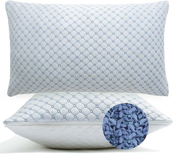 Cooling Bed Pillows for Sleeping Set of 2, Shredded Memory Foam Pillows for Bed Queen Size 2 Pack, Adjustable Cool Pillow for Side, Back and Stomach Sleepers Neck Supportive