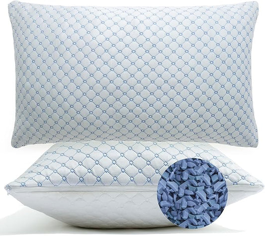 Cooling Bed Pillows for Sleeping Set of 2, Shredded Memory Foam Pillows for Bed Queen Size 2 Pack, Adjustable Cool Pillow for Side, Back and Stomach Sleepers Neck Supportive