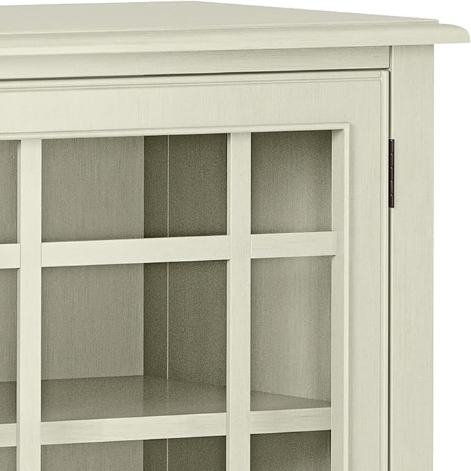 SIMPLIHOME Connaught Solid Wood 46 Inch Wide Traditional Low Storage Cabinet in Antique White, for the Living Room, Entryway and Family Room