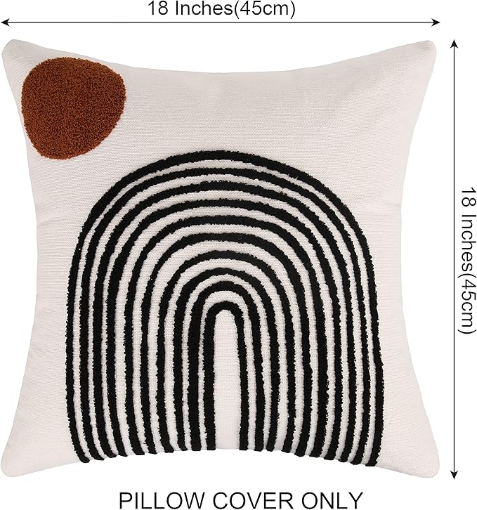 Merrycolor Boho Throw Pillows 18x18 Inches,Soft Woven Tufted Pillow Covers Square,Aesthetic Sun Pillow Case for Sofa Bedroom Living Room 1 Pcs