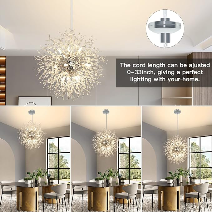 Depuley Crystal Chandeliers, 12 Lights Modern Dandelion Firework Sputnik Chandelier Pendant Light Fixtures for Living Room, Dining Room, Bedroom, Kitchen, Porch, G9 Bulbs