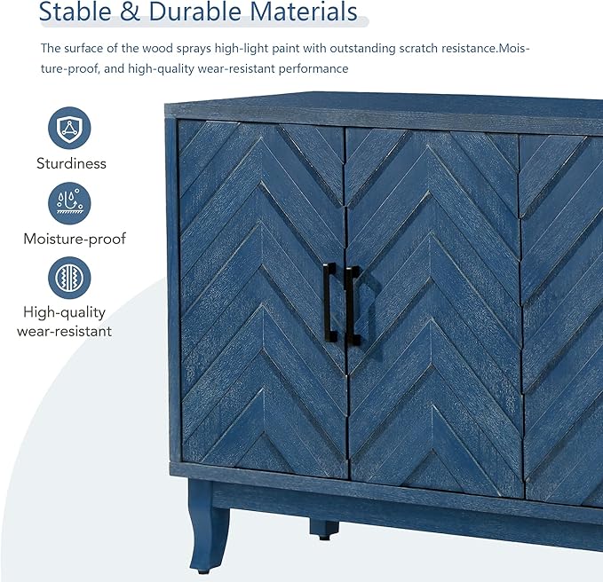 60" Accent Sideboard with Adjustable Shelf,Modern Farmhouse Accent Cabinet W/Solid Wood Legs,Console Credenza Buffet Table,for Kitchen Dining Room Entryway Hallway,Antique Navy Blue