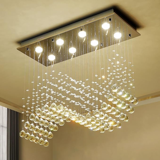 Saint Mossi 8-Lights Modern K9 Crystal Chandelier Light Fixture, Perfect Raindrop Chandelier for Bedroom,Living Room,Dining Room, L30 x W12 x H26, Clear Crystal & Chrome Canopy