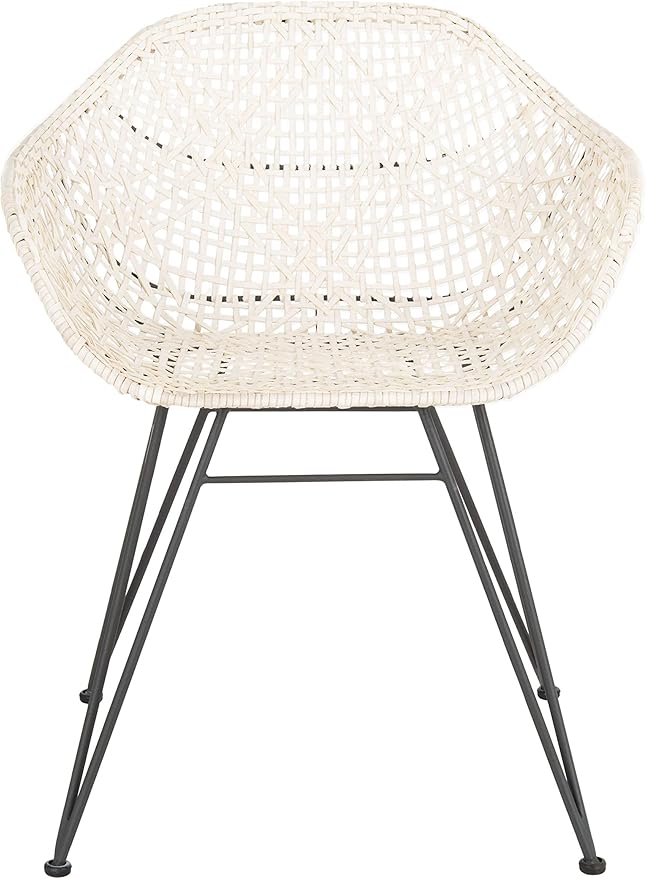 Safavieh Home Jadis White and Dark Grey Leather Woven Dining Chair, Set of 2