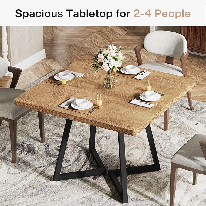 Tribesigns Square Dining Table, 31.5" Modern Dinner Table with Metal Base, Kitchen Table for Dining Room, Small Space, Apartment, Natural & Black (2pcs)