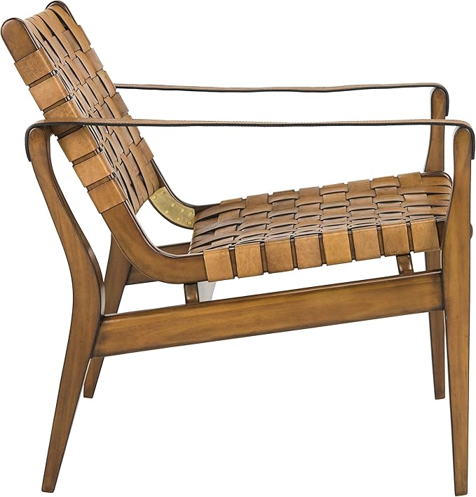 Safavieh SFV9005B Home Collection Dilan Leather Brown & Light Brown Safari Accent Chair Light
