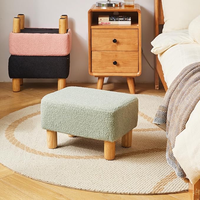 YMYNY Ottoman, Modern Footrest with Soft Padded Seat, Foot Stool with Wood Legs, Small Square Pouf Under Desk for Living Room Bedroom Office 15.74" D×11.41" W×9.84" H Green UHBD030GR