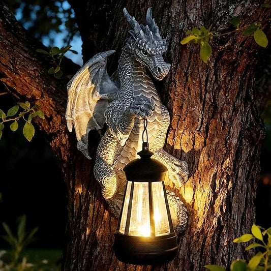 Garden Statues Tree Hugger Dragon - Halloween Dragon Statue Solar Lights Outdoor Patio Wall Decor,Christmas& Mothers Day&Birthday Gifts for Grandma Mom Women,Ideas Arts Crafts Waterproof Resin Lantern
