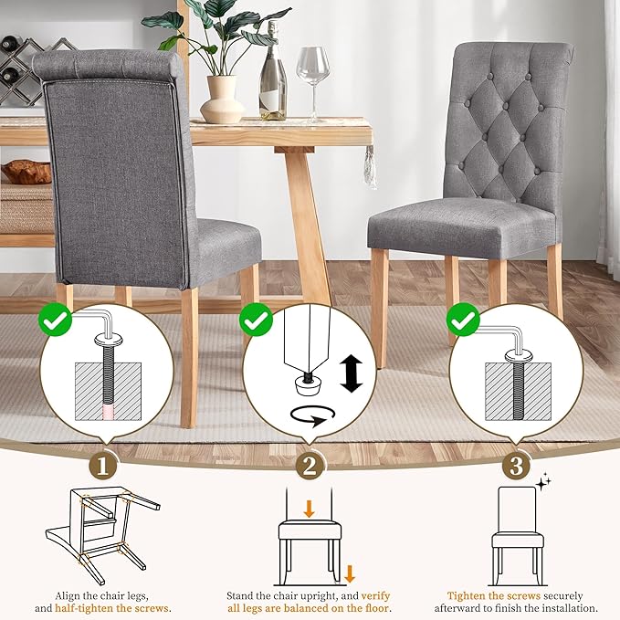 Yaheetech Dining Chairs Set of 2 Fabric Upholstered Dining Room Chairs with Button Tufted High Back and Solid Wood Legs for Kitchen/Living Room/Restaurant, Modern Style, Dark Gray