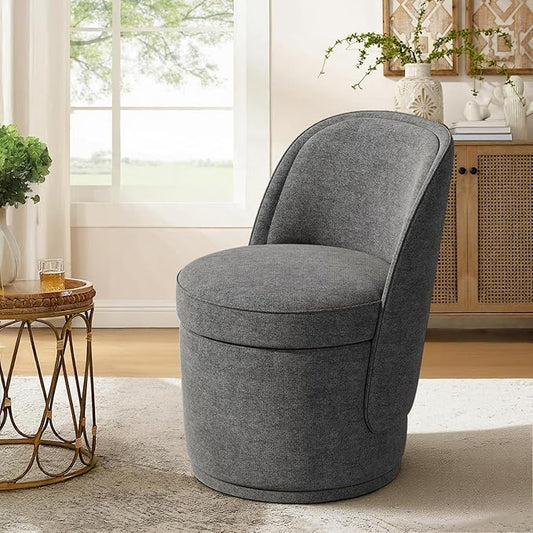 Swivel Accent Chair, 360° Swivel Chair with Hidden Storage, Modern Small Barrel Swivel Armchair for Living Room/Bedroom, Darkgrey
