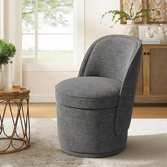 Swivel Accent Chair, 360° Swivel Chair with Hidden Storage, Modern Small Barrel Swivel Armchair for Living Room/Bedroom, Darkgrey