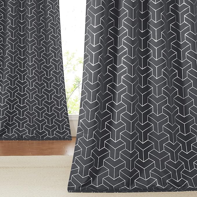 NICETOWN Blackout Curtains for Bedroom, Foil Printed T-Shaped Energy Saving Thermal Insulated Solid Grommet Blackout Draperies for Patio Hall Studio (1 Pair, 52 inches by 95 inches, Grey)
