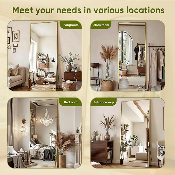 Full Length Mirror, 71"x28" Full Body Mirror, Floor Mirrors with Stand, Body Mirrors Standing Hanging Leaning Against Wall,Aluminum Frame Mirrors for Bedroom Cloakroom,Living Room,Gold