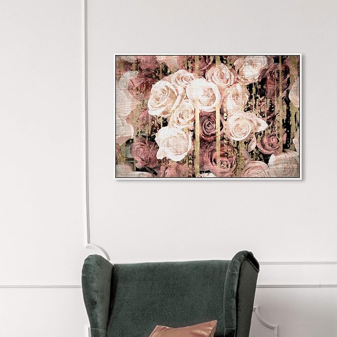 The Oliver Gal Artist Co. Floral and Botanical Framed Wall Art Canvas Prints 'Shabby Chic Romance' Florals, Pink, Brown, 36" x 24"