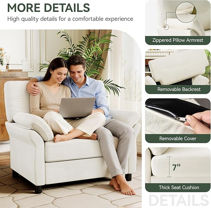 Oversized Accent Chair, 44.5 Inch Beige Chenille Fabric Armchair, Comfy Single Sofa Chair with Padded Arms & Pocket Spring Cushion, Modern Reading Chair for Living Room, Bedroom