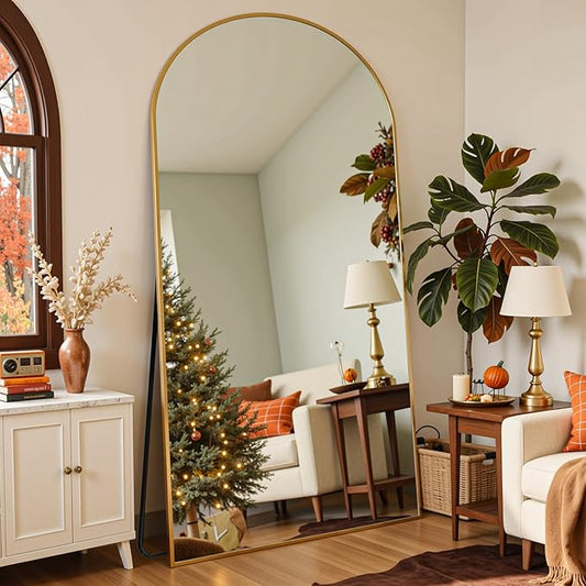 Full Length Mirror, 78"x38" Arched Full Body Mirror, Floor Mirrors with Stand, Body Mirrors Standing Hanging Leaning Against Wall,Aluminum Frame Mirrors for Bedroom Cloakroom,Living Room,Gold