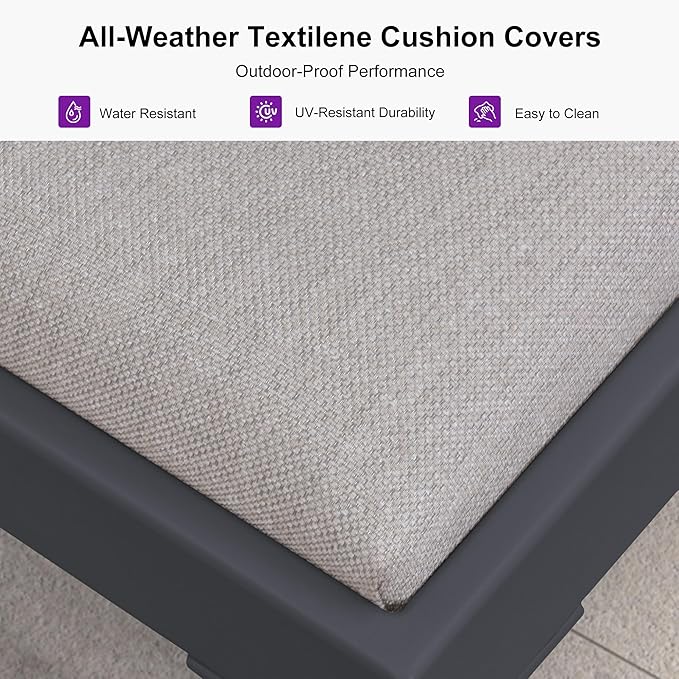 PURPLE LEAF Outdoor Chaise Lounge Set of 4 Aluminum Adjustable Patio Lounger Chairs with Cushions Reclining Beach Daybed for Poolside Balcony Deck Backyard, Dark Grey