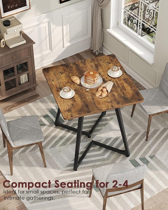 Dining Table, Small Square Dining Table for 2 People, 29.5" Farmhouse Kitchen Table for Small Space, Dining Room, Living Room, with Wood Legs, Rustic Brown and Black