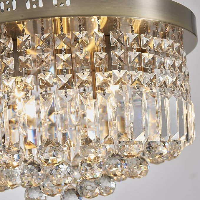 Saint Mossi 9 Light Modern Crystal Raindrop Chandelier Lighting Flush Mount LED Ceiling Light Fixture Pendant Lamp for Dining Room Bathroom Bedroom Livingroom, E12 LED Bulbs Required, Antique Cooper