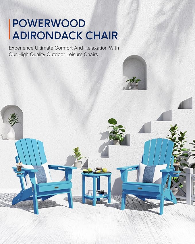Adirondack Chair with Cup Holder: Folding Adirondack Chairs Plastic HDPE Material Furniture - Composite Fire Pit Chairs Foldable for Outdoor/Backyard/Garden/Lawn/Deck/Porch/Patio