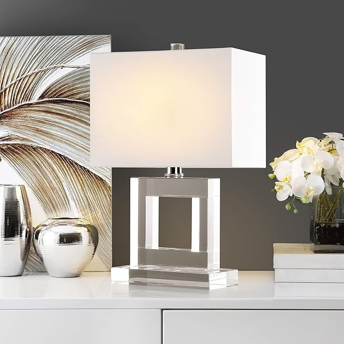 SAFAVIEH Lighting Collection Town Square Clear Crystal 21-inch Table Lamp with USB Charging Port
