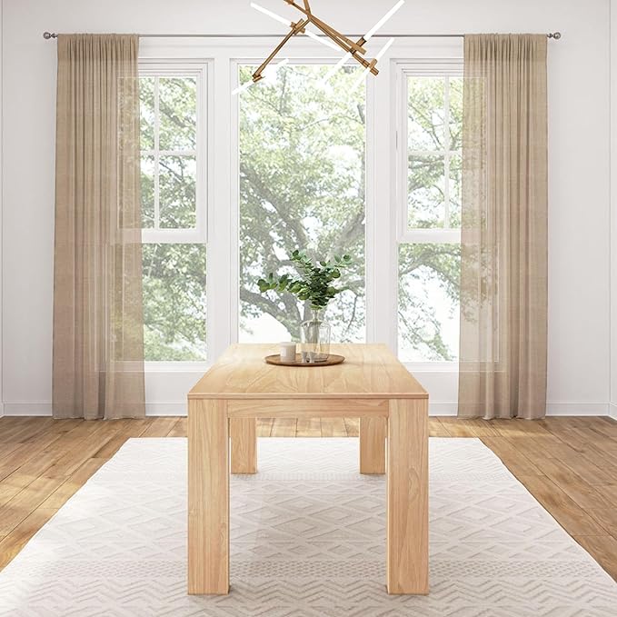 Plank+Beam 72 Inch Modern Solid Wood Dining Table - Solid Pine, Wirebrush Finish, Seats 6, Non-Toxic Finish, Easy Assembly, for Kitchen or Office, Blonde Wirebrush