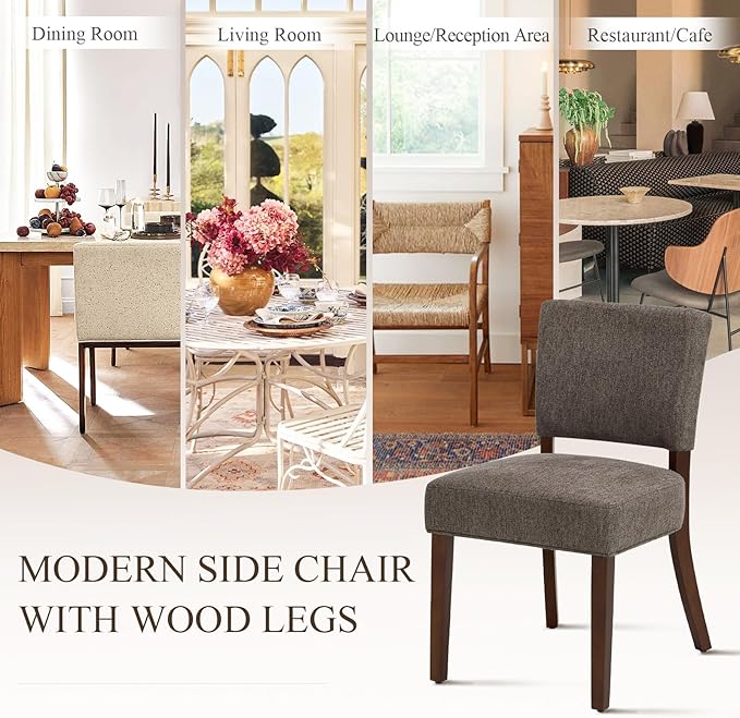 COLAMY Upholstered Dining Chairs Set of 2, Fabric Kitchen Chairs with Padded Seat & Back, Solid Wood Legs, Modern Simple Dining Room Chairs for Kitchen, Dining Room, Living Room, Brown