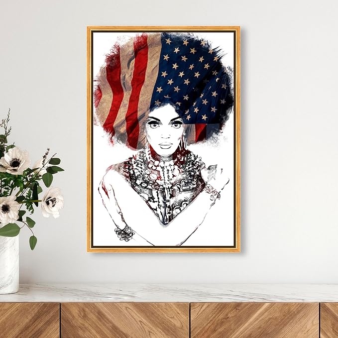The Oliver Gal Artist Co. People Framed Wall Art Canvas Prints 'New American Woman' Portraits Home Décor, 16" x 24", White, Black