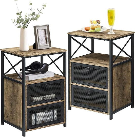 VECELO Night Stand Set of 2, End Side Table with Storage Space and Door,Modern Nightstands for Living Room, Bedroom