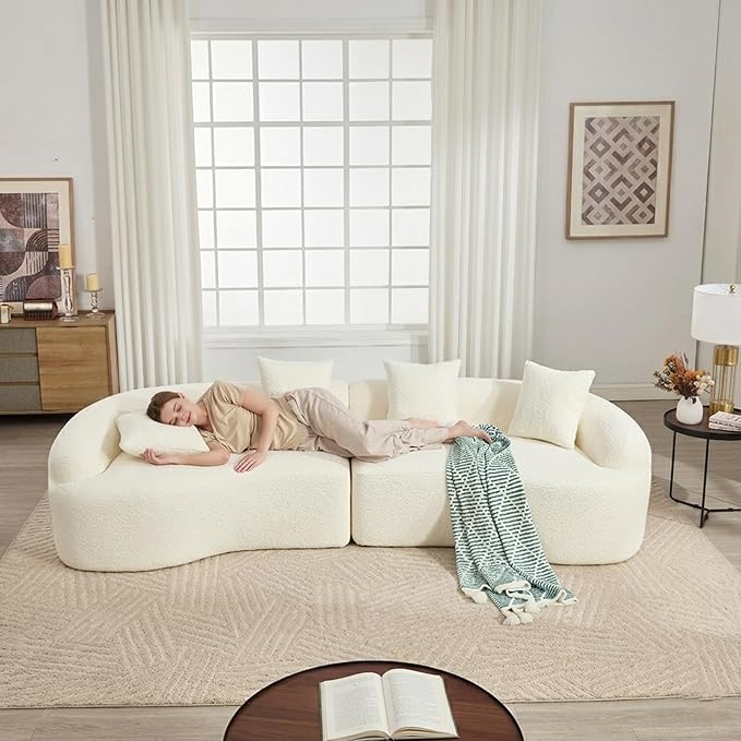 110" Oversized Cloud Sectional Sofa Modern Curved Boneless Couches for Living Room, 4-Seater Extra Deep Seat Foam Floor Compressed Couch w/Tight Backrest and 4 Pillows,Chenille Sofa & Couches | Breathable material, Non-slip, No Assembly Required