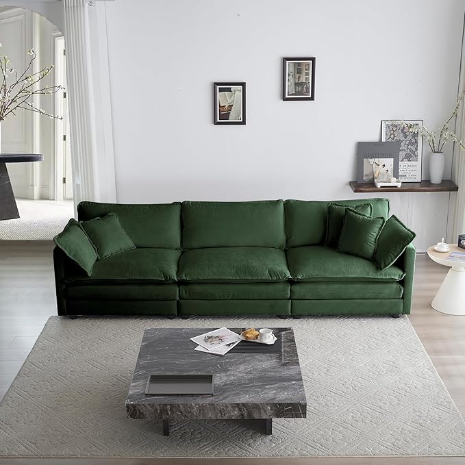 Luxury Modular Sectional Sofa with Ottoman, 111.5" Overstuffed U-Shaped Cloud Sofa, Premium Chenille Fabric Deep Seat Couch, Extra Wide Sectional for Living Room, Apartment & Office | Layer Cushions
