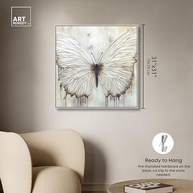 Art Remedy Neutral Beauty Chic Farmhouse Canvas Wall Art, Silver Floater Frame, 30"x30"