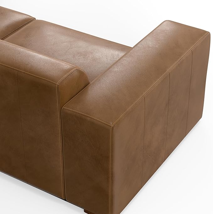 SIMPLIHOME Rex 2-Seater Modular Sofa in Full-Grain Genuine Leather, Caramel Brown, 88-inches Wide, Handcrafted Leather Loveseat Sofa for Living Room