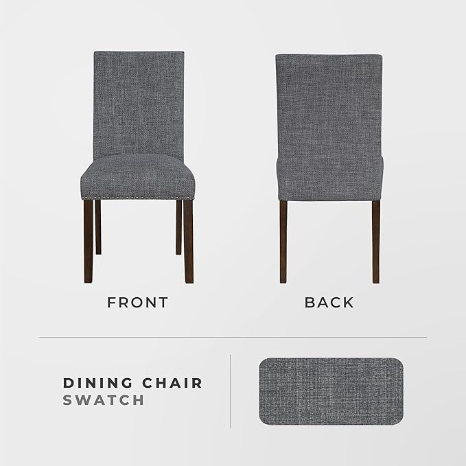 Lexicon Upholstered Dining Chairs Set of 2 - Soft Durable Fabric Armless High Back Kitchen Modern Dining Room Chairs for 2, Nailhead Trim Side, Brushed Brown Sturdy Wooden Frame, Easy Assembly, Gray