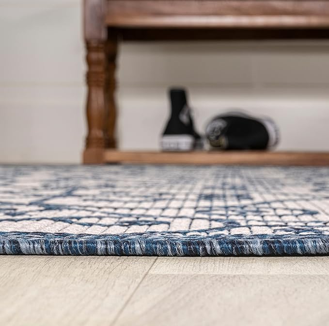JONATHAN Y Vintage Filigree Indoor Outdoor Area Rug 8X10 Blue/Cream, Madrid Textured Weave for Backyard, Patio, Porch, Easy-Cleaning, High Traffic, Pet-Friendly, Non-Shedding (SMB107F-8)